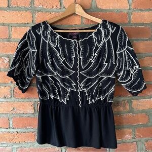 { Anthropologie } Maple peplum embroidered leaf feather blouse, size 0